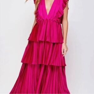 NWT STRUT & BOLT Vibrant Fuchsia Tiered Maxi Dress Small 5558